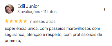 Avaliação 5 estrelas da JN Turismo no Google